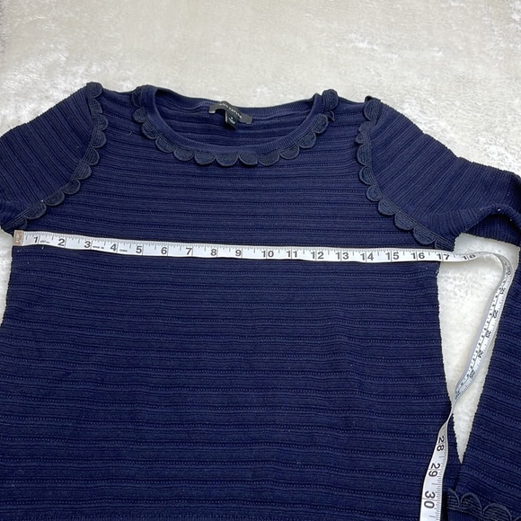 Ann Taylor Scalloped Trim Silk Blend Navy Sweater Size Medium - Picture 7 of 11